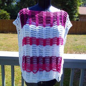 Handed Crafted Open Mesh Top, Color While, Pink & Wine, Size Large oversized.